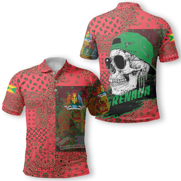 Grenada Polo Shirt Paisley Flag And Skull Style 1