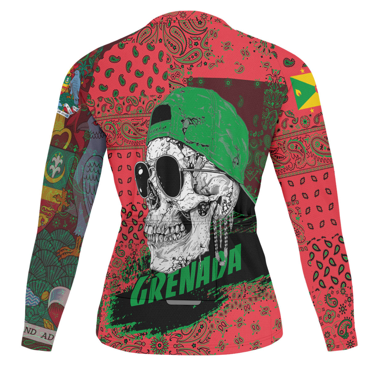 Grenada Raglan Men Cycling Jersey Long Sleeve Paisley Flag And Skull Style 2