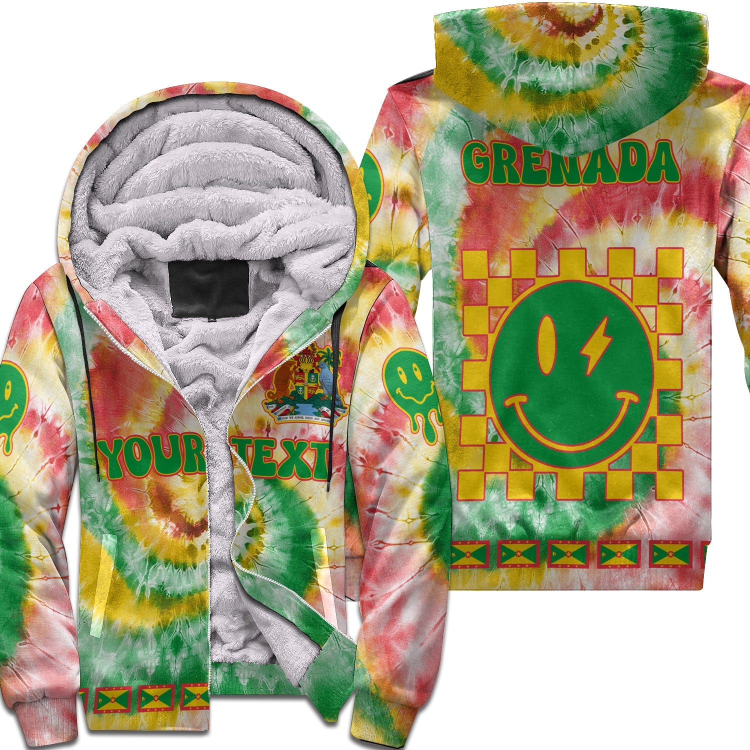 Grenada Sherpa Hoodie Custom Tie Dye Style 1