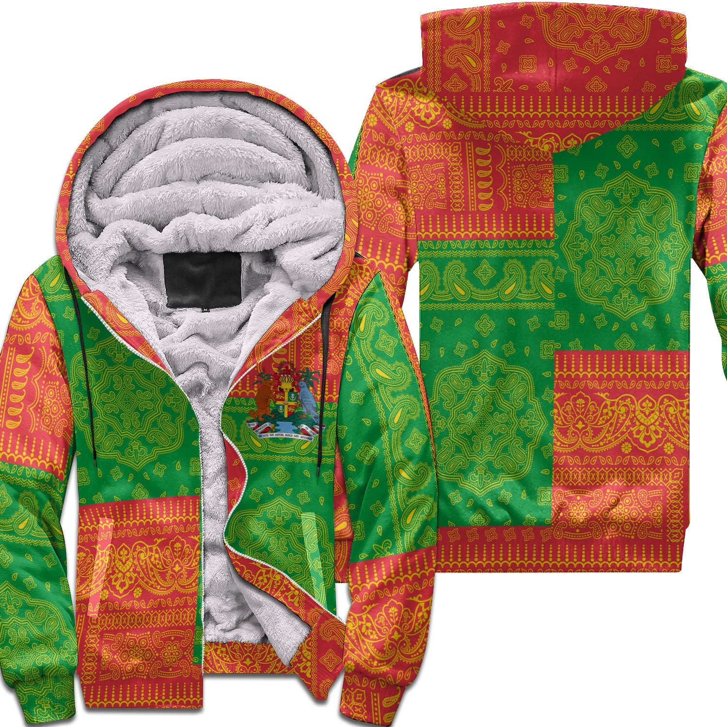 Grenada Sherpa Hoodie Flag And Paisley Basic Style 1