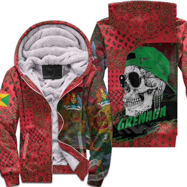 Grenada Sherpa Hoodie Paisley Flag And Skull Style 1