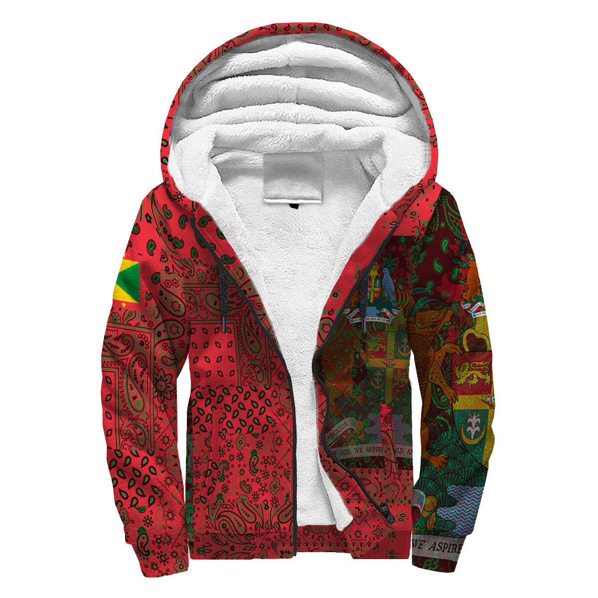 Grenada Sherpa Hoodie Paisley Flag And Skull Style 3