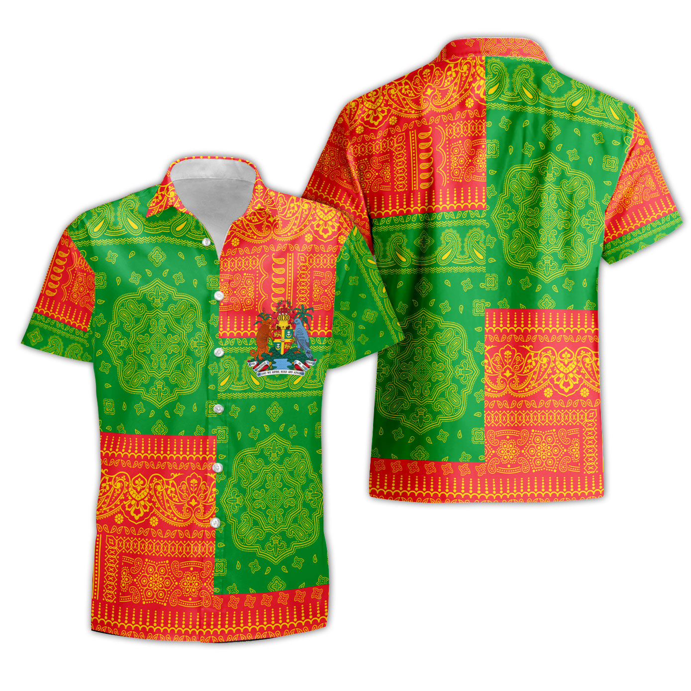 Grenada Short Sleeve Shirt Flag And Paisley Basic Style 1