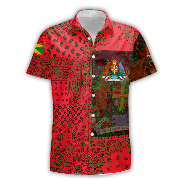 Grenada Short Sleeve Shirt Paisley Flag And Skull Style 1