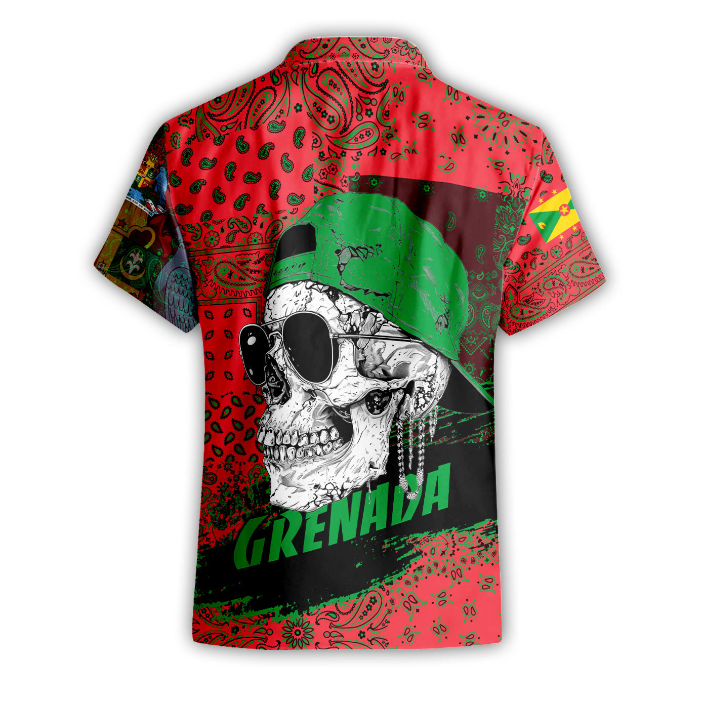 Grenada Short Sleeve Shirt Paisley Flag And Skull Style 2