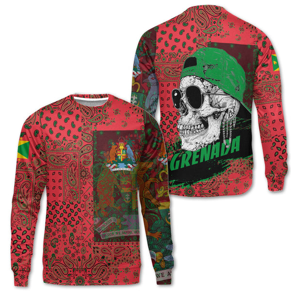 Grenada Sweatshirt Paisley Flag And Skull Style 1