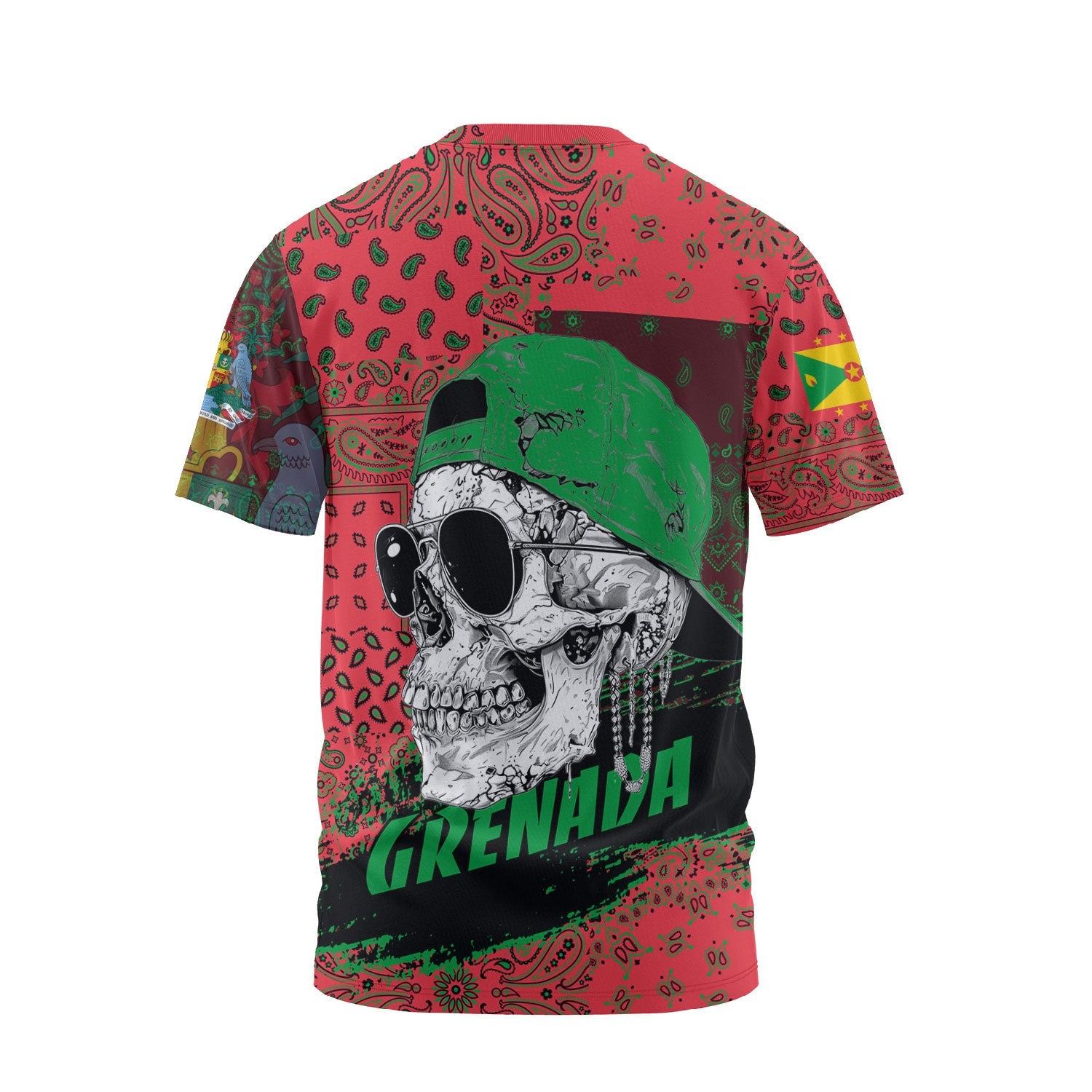 Grenada T Shirt Paisley Flag And Skull Style 2