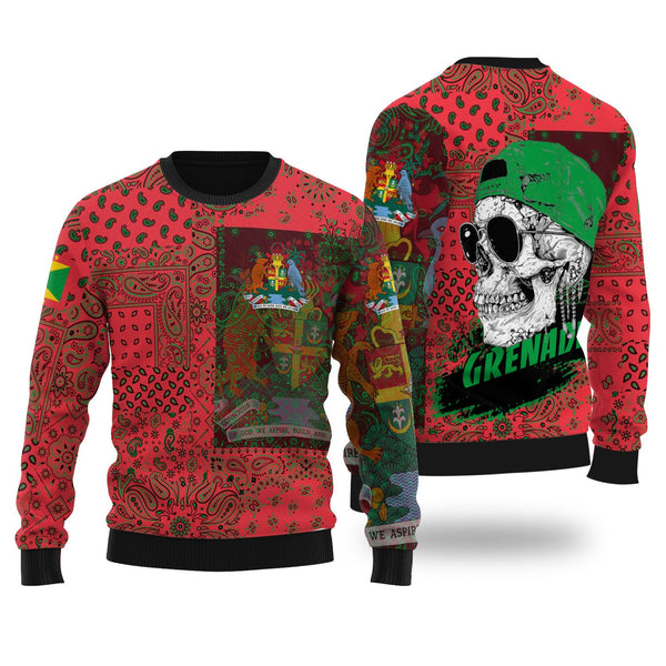 Grenada Ugly Sweater Paisley Flag And Skull Style 1