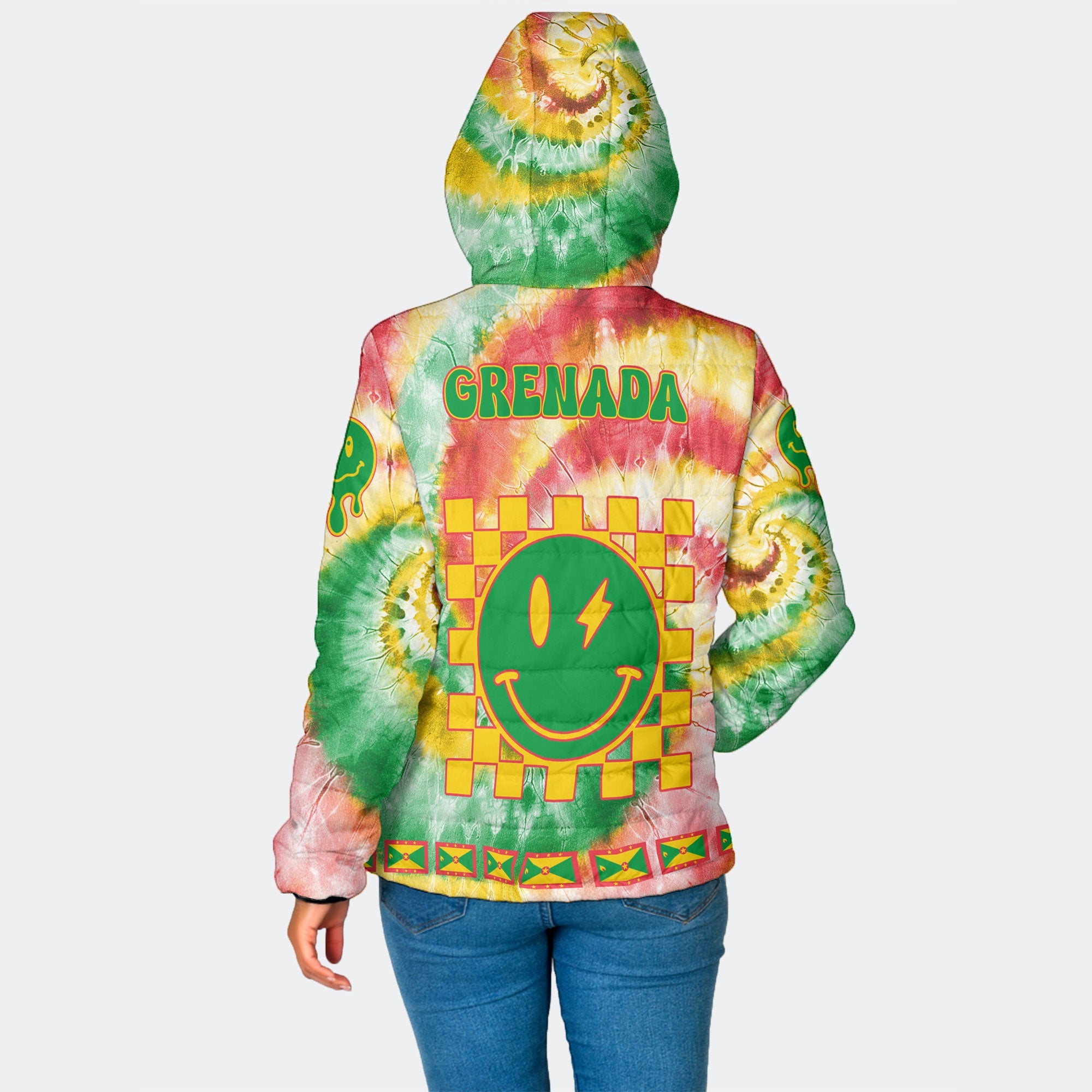 Grenada Women Hooded Padded Jacket Custom Tie Dye Style 2