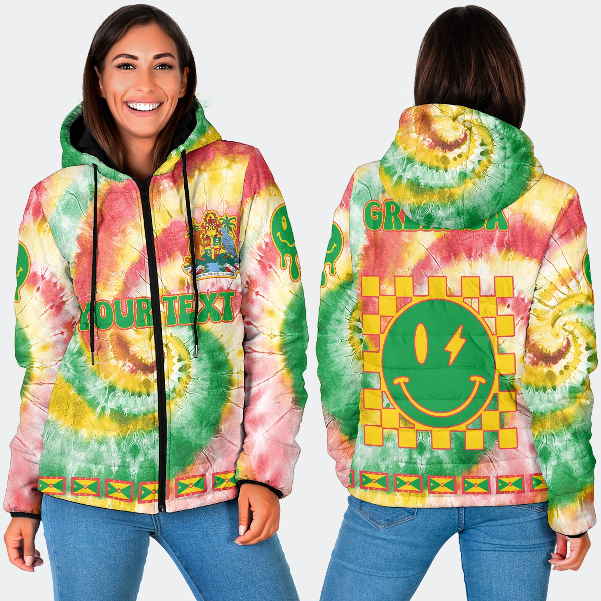 Grenada Women Hooded Padded Jacket Custom Tie Dye Style 3