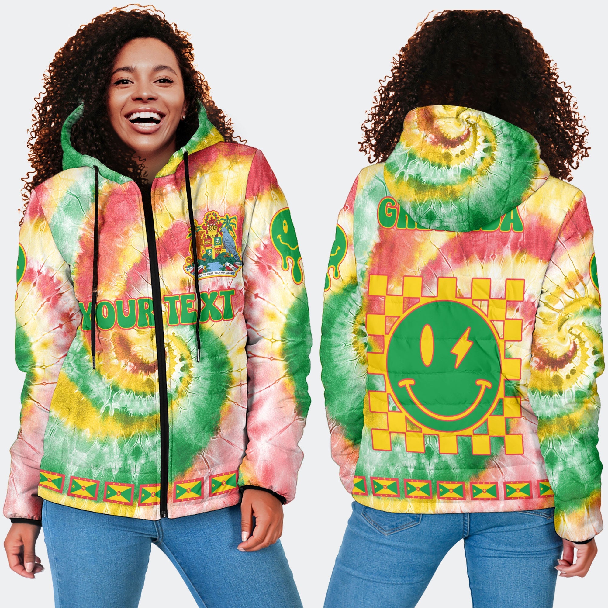 Grenada Women Hooded Padded Jacket Custom Tie Dye Style 4