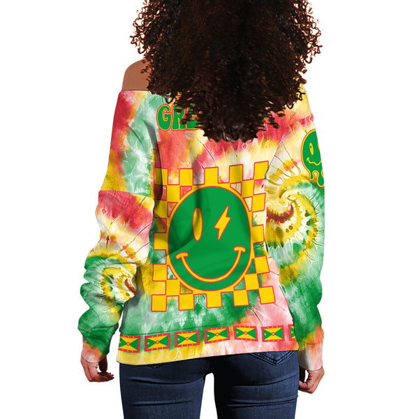 Grenada Women Off Shoulder Sweatshirt Custom Tie Dye Style 1