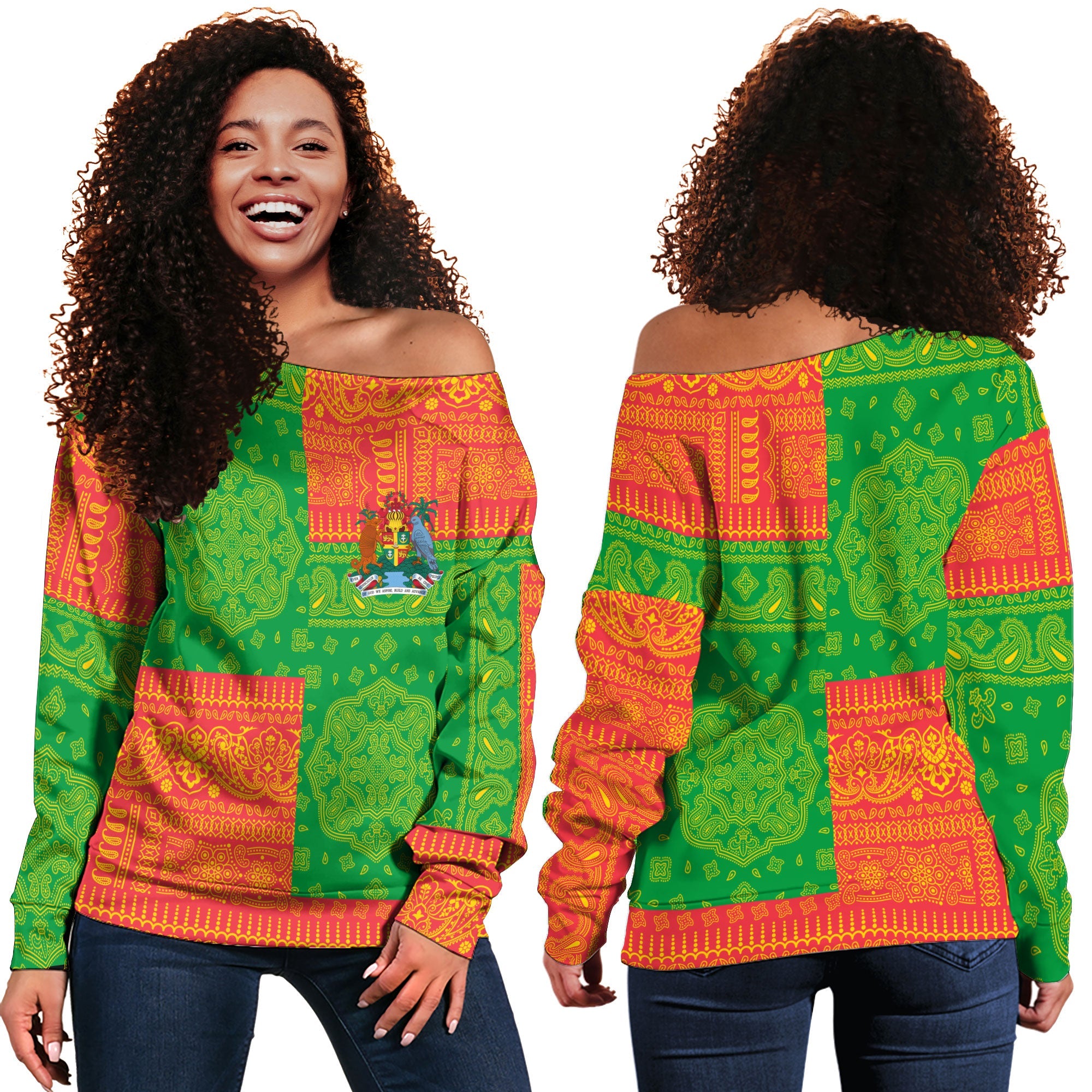 Grenada Women Off Shoulder Sweatshirt Flag And Paisley Basic Style 1