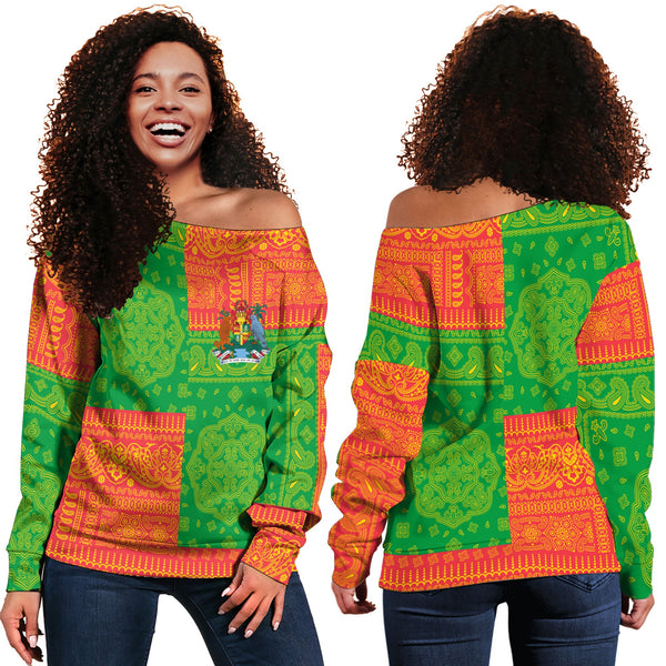 Grenada Women Off Shoulder Sweatshirt Flag And Paisley Basic Style 1