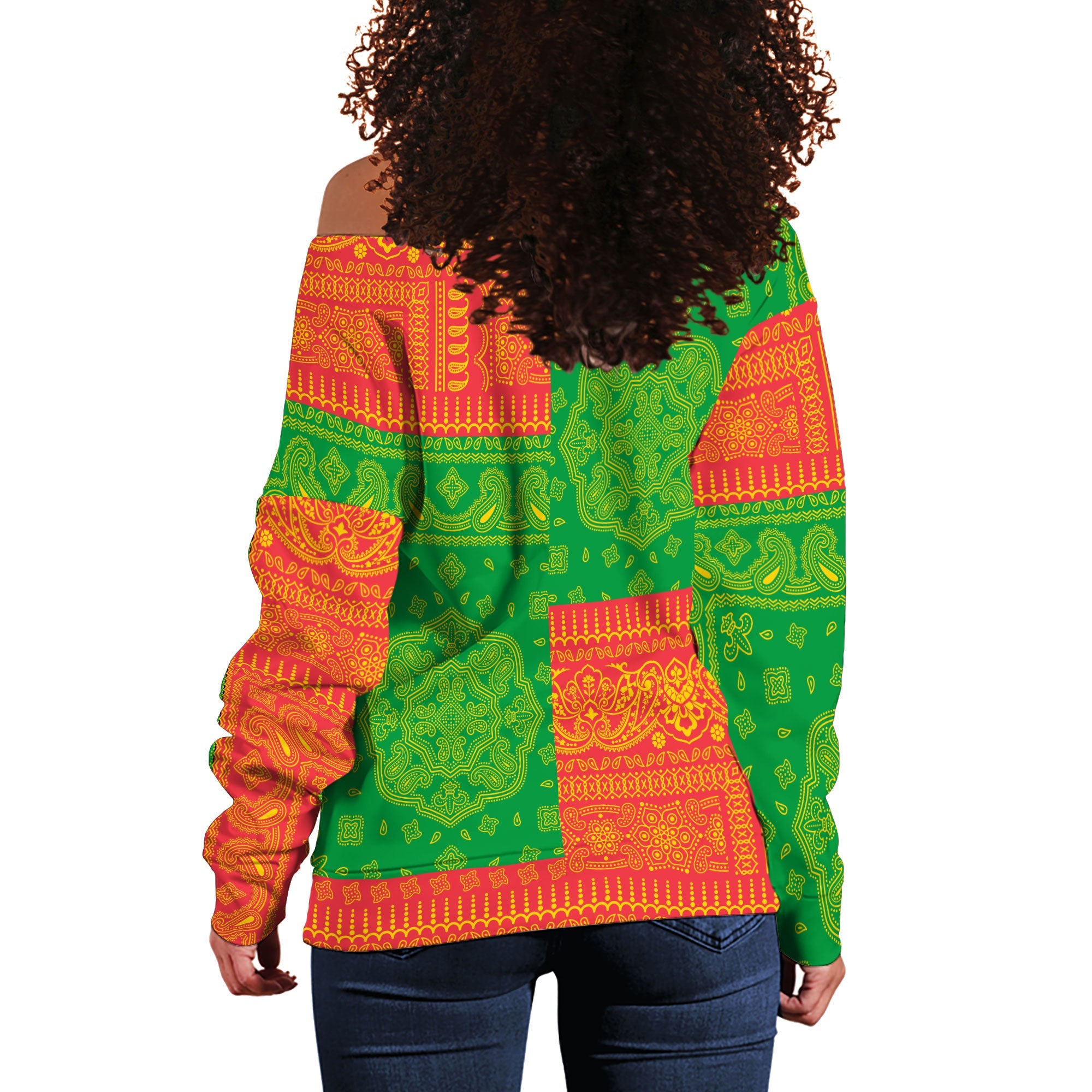 Grenada Women Off Shoulder Sweatshirt Flag And Paisley Basic Style 3