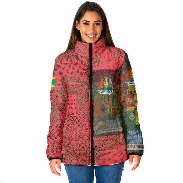 Grenada Women Padded Jacket Paisley Flag And Skull Style 1