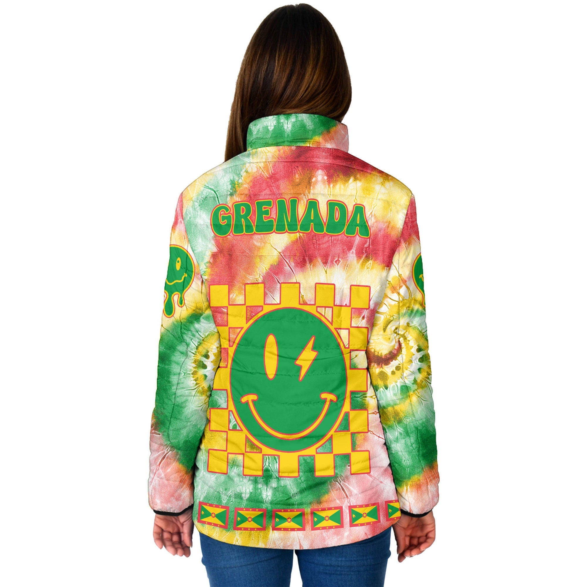 Grenada Women Padded Jacket Custom Tie Dye Style 2