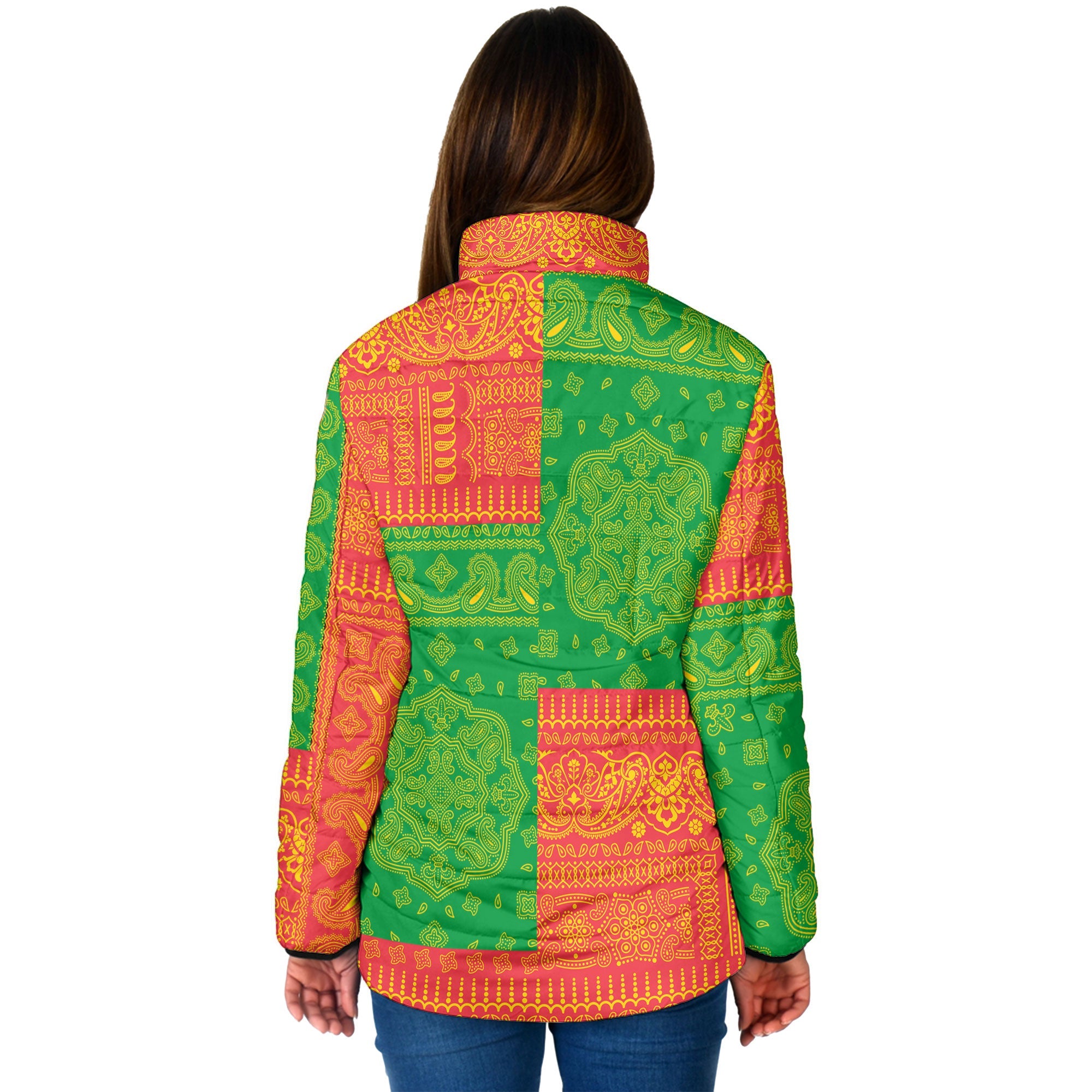 Grenada Women Padded Jacket Flag And Paisley Basic Style 2