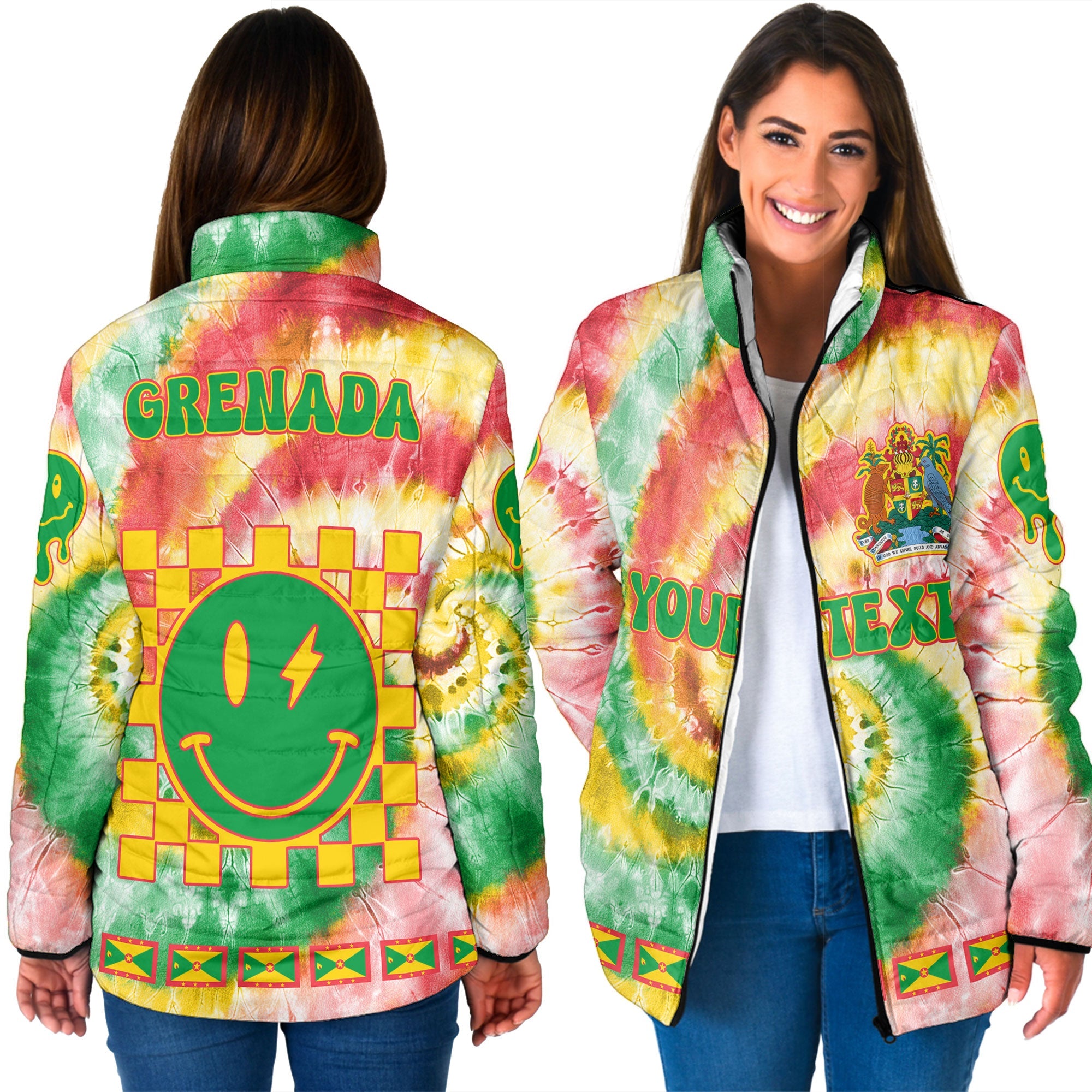 Grenada Women Padded Jacket Custom Tie Dye Style 3