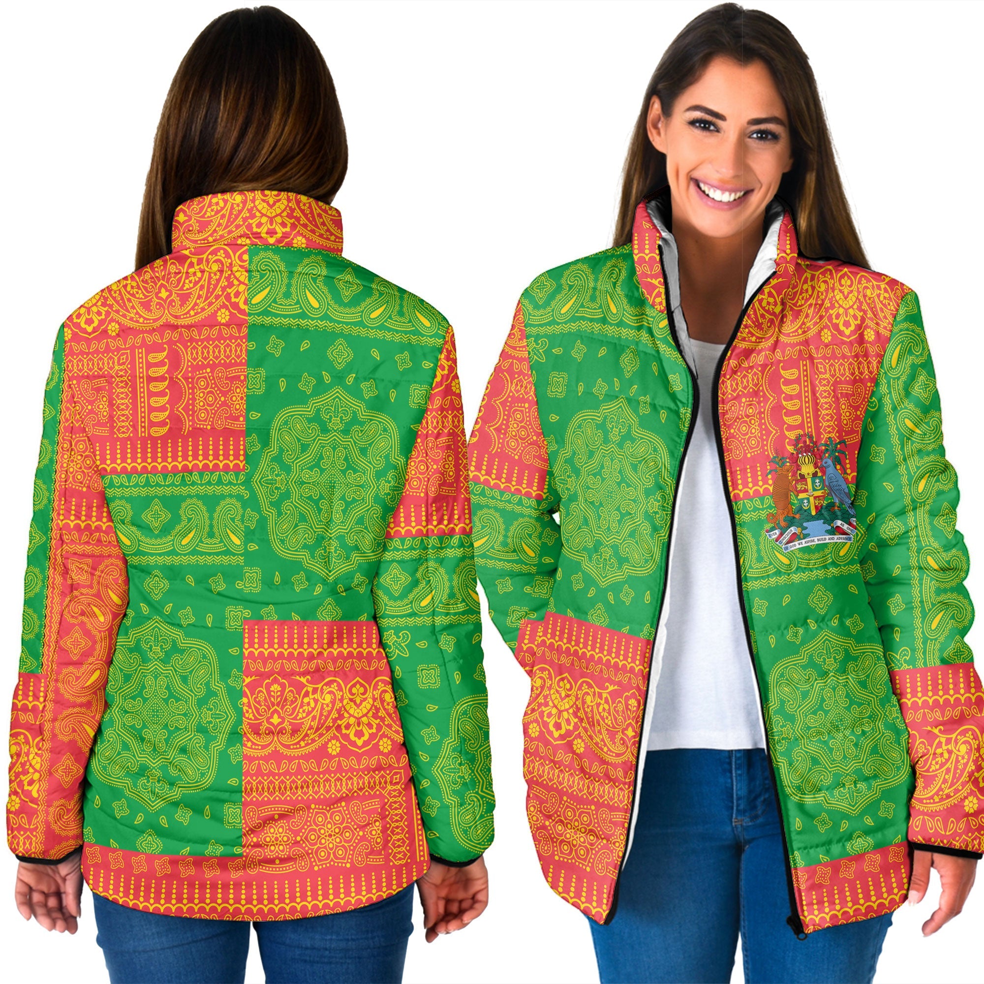 Grenada Women Padded Jacket Flag And Paisley Basic Style 3