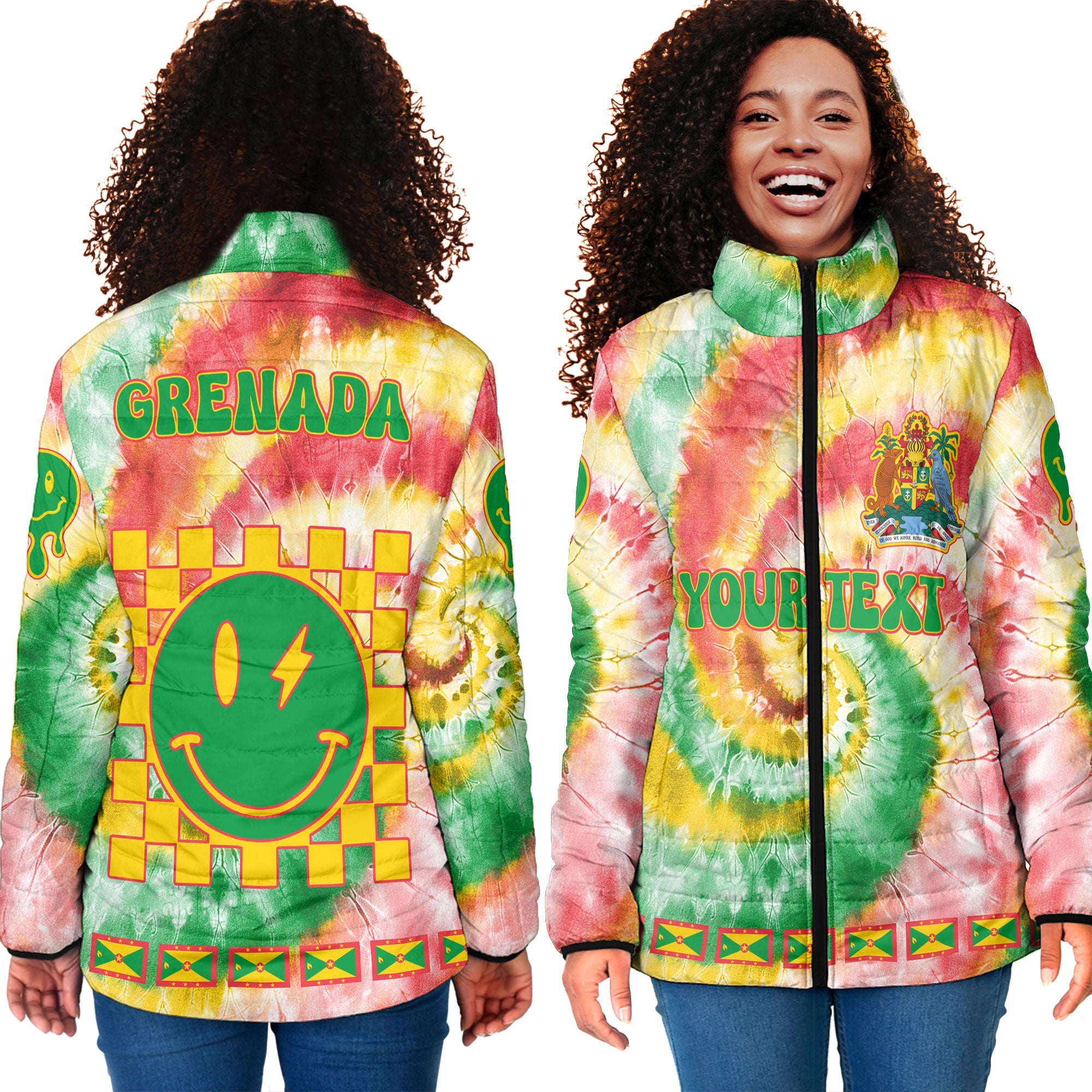 Grenada Women Padded Jacket Custom Tie Dye Style 4