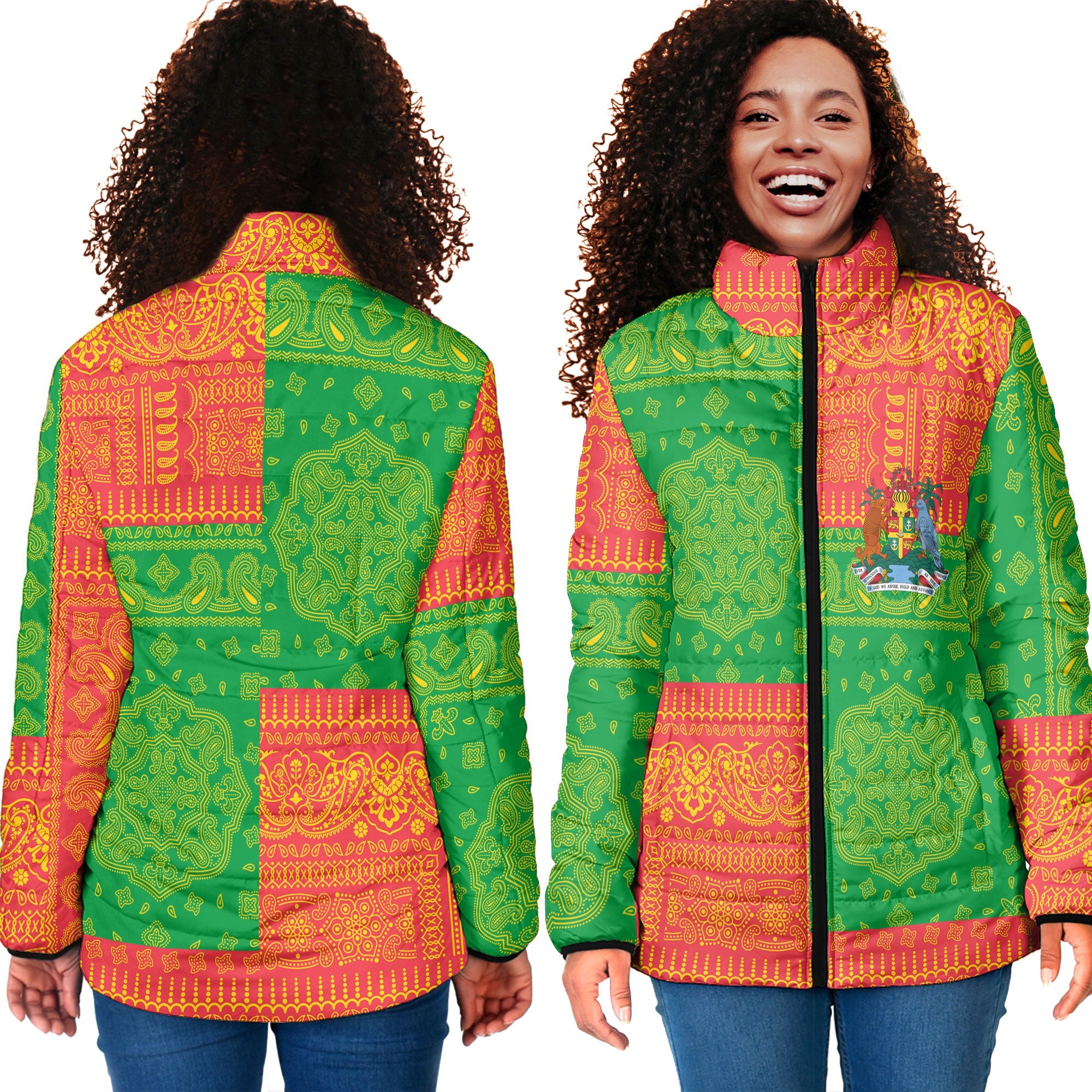 Grenada Women Padded Jacket Flag And Paisley Basic Style 4