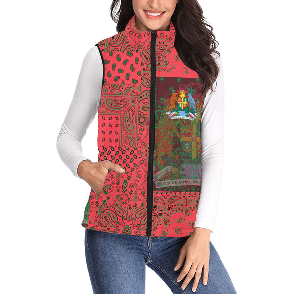 Grenada Women Padded Jacket Vest Paisley Flag And Skull Style 1