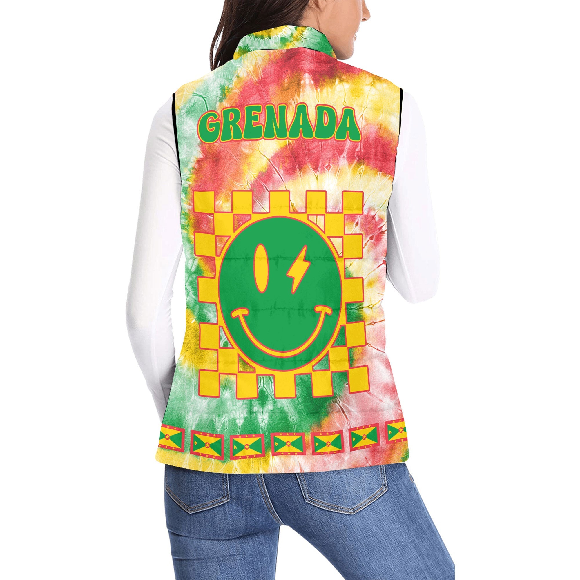 Grenada Women Padded Jacket Vest Custom Tie Dye Style 2