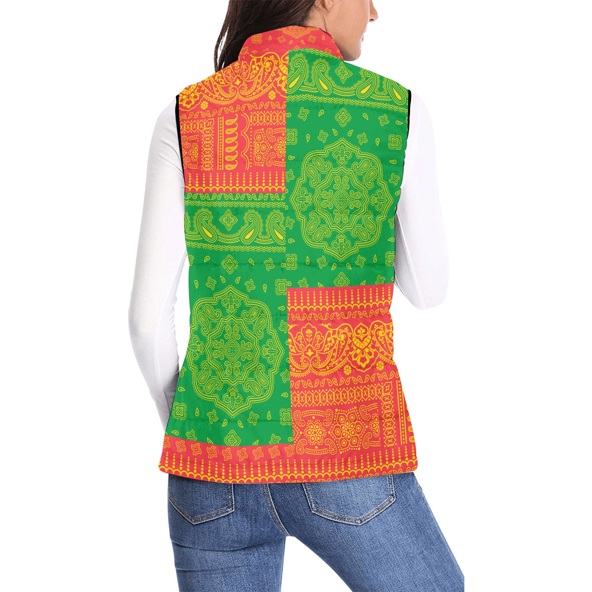 Grenada Women Padded Jacket Vest Flag And Paisley Basic Style 2