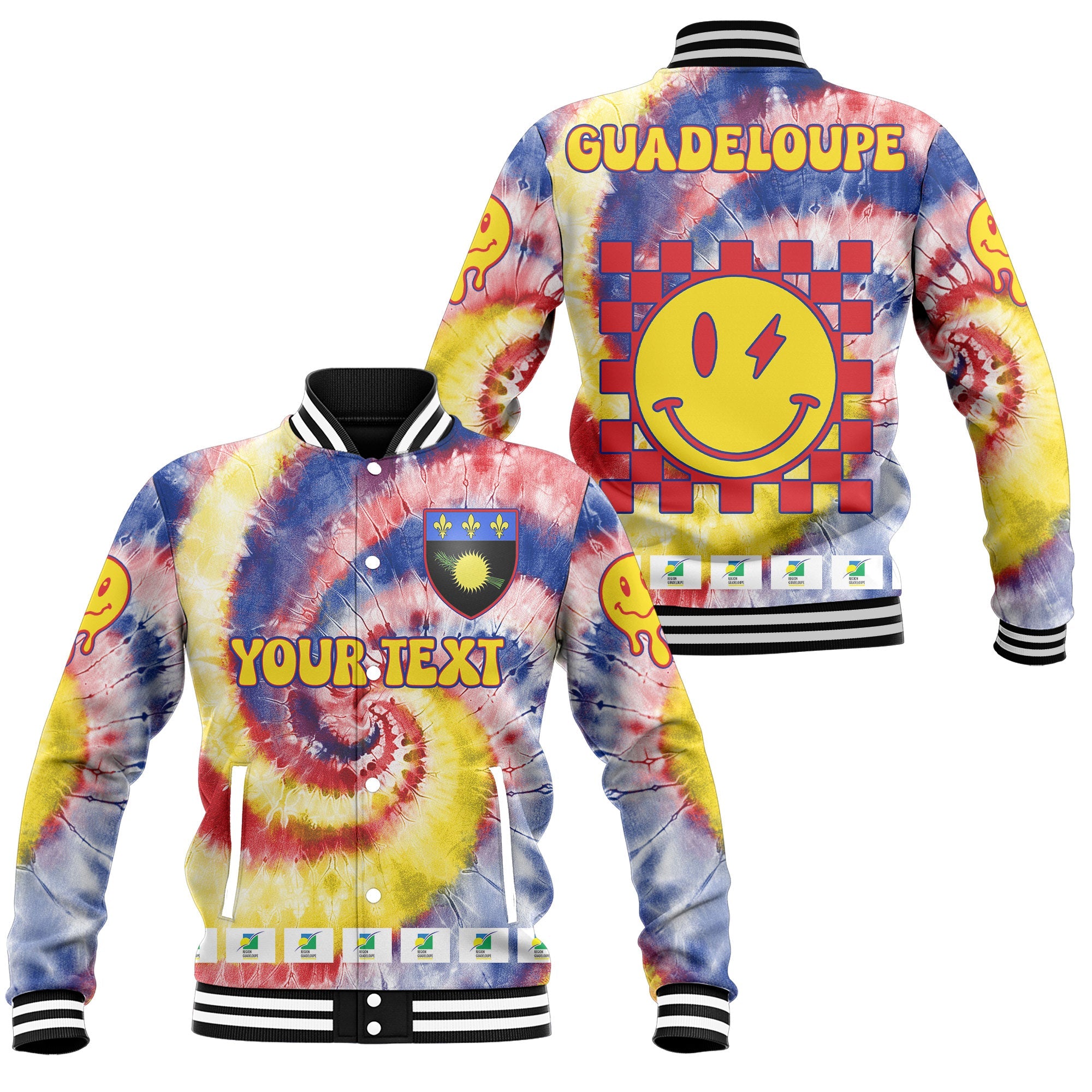 Guadeloupe Baseball Jacket Custom Tie Dye Style 1