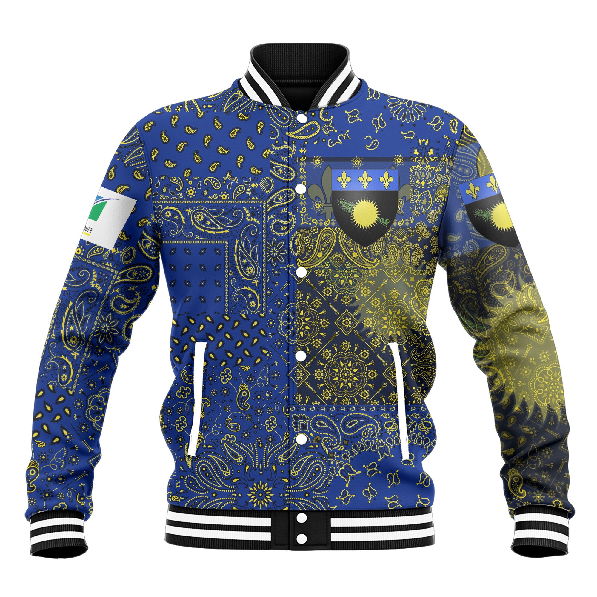 Guadeloupe Baseball Jacket Paisley Flag And Skull Style 2