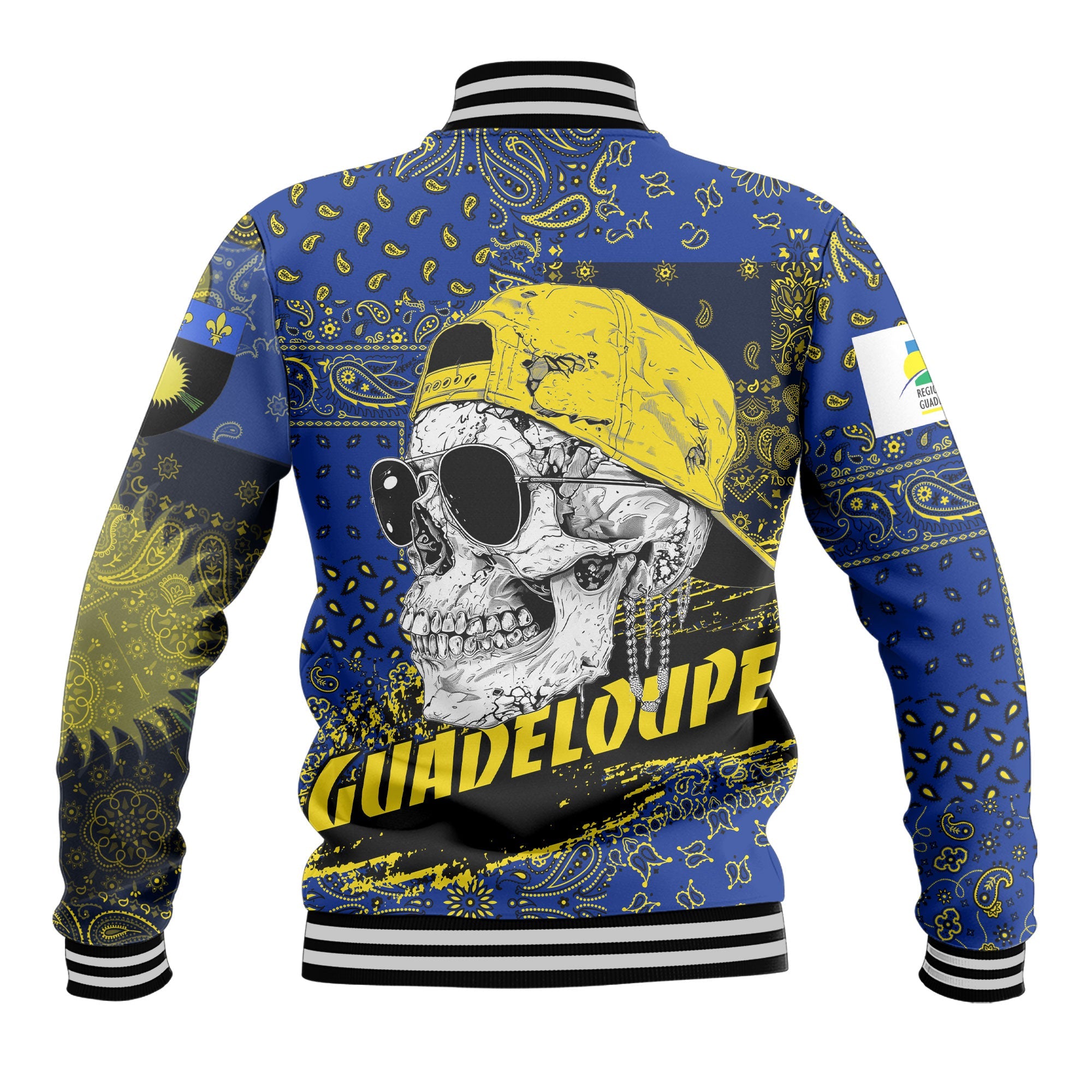 Guadeloupe Baseball Jacket Paisley Flag And Skull Style 3