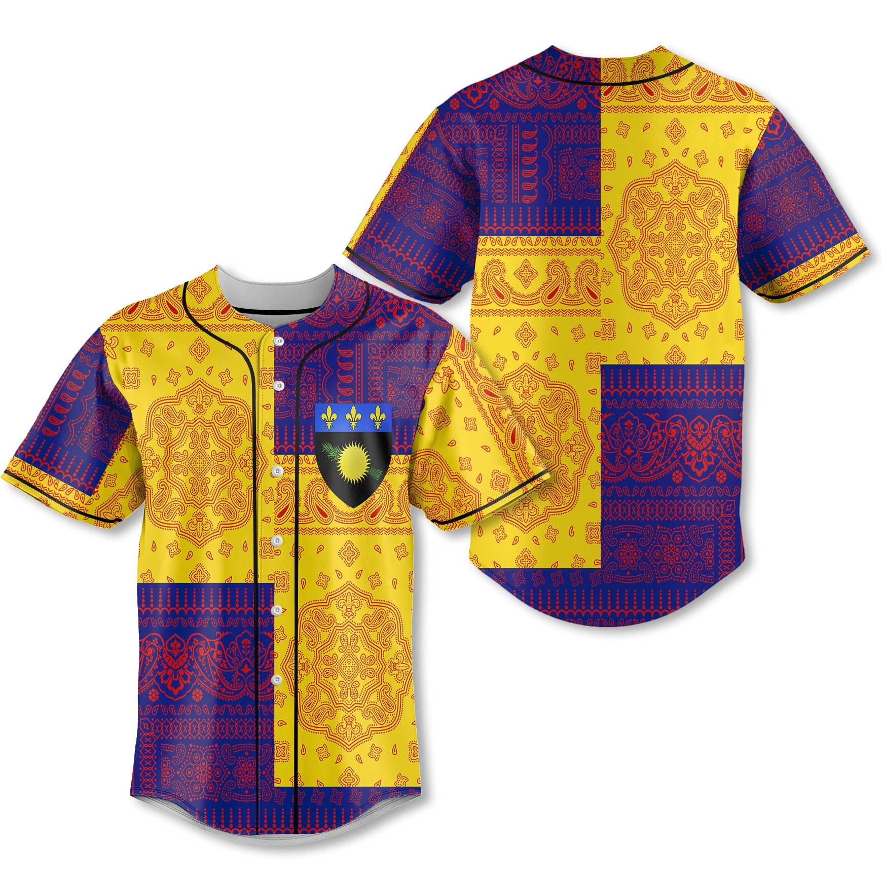 Guadeloupe Baseball Jersey Flag And Paisley Basic Style 1