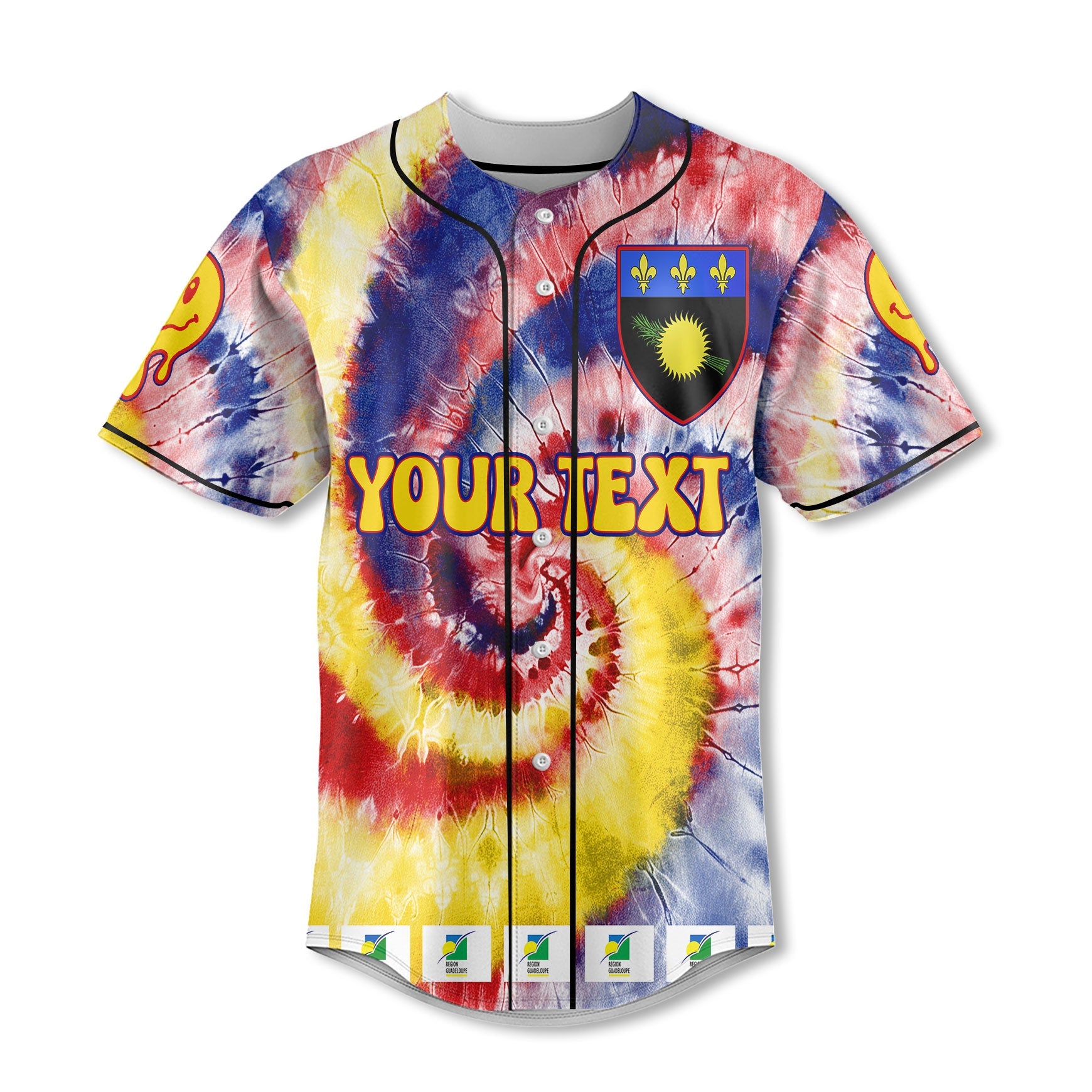 Guadeloupe Baseball Jersey Custom Tie Dye Style 2