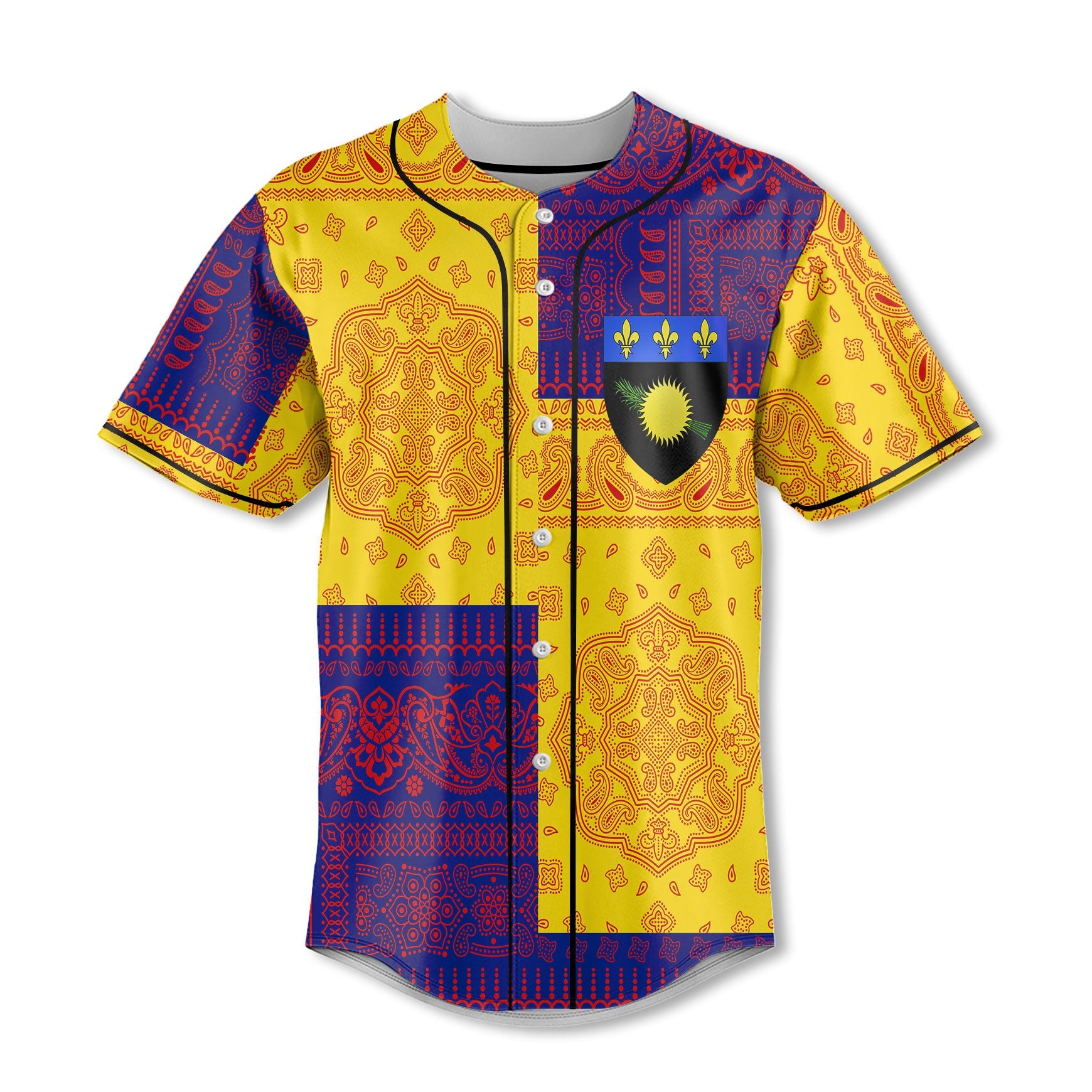 Guadeloupe Baseball Jersey Flag And Paisley Basic Style 2