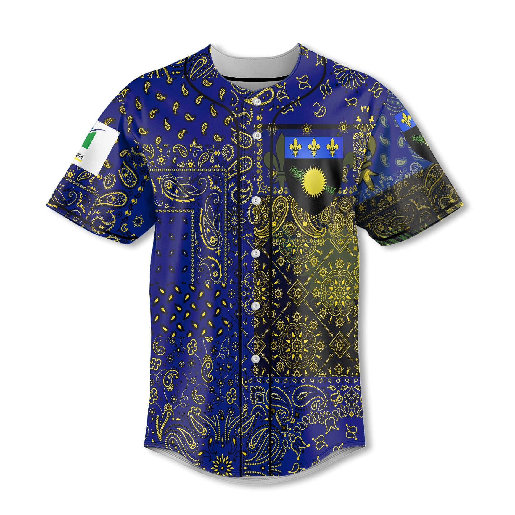 Guadeloupe Baseball Jersey Paisley Flag And Skull Style 2