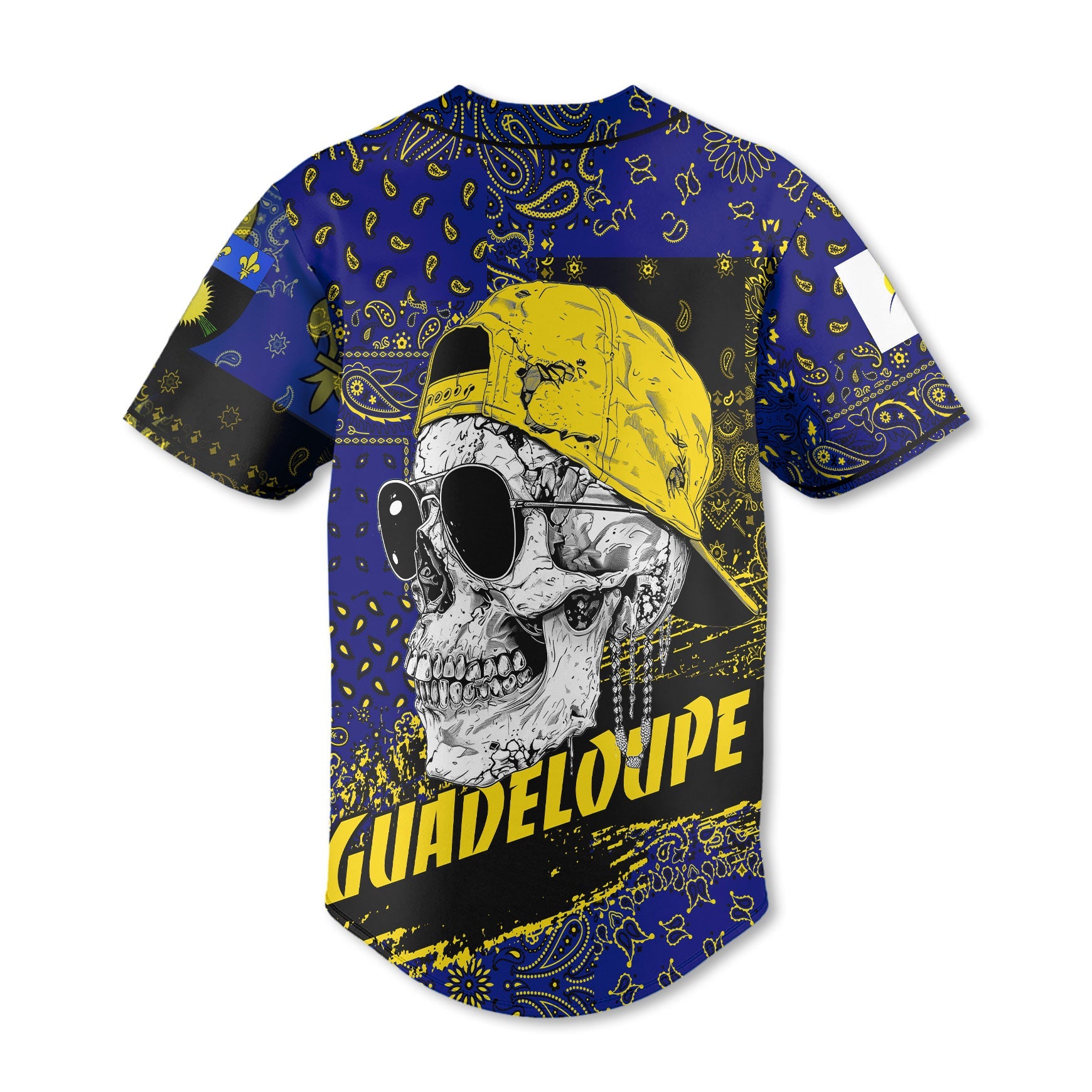 Guadeloupe Baseball Jersey Paisley Flag And Skull Style 3