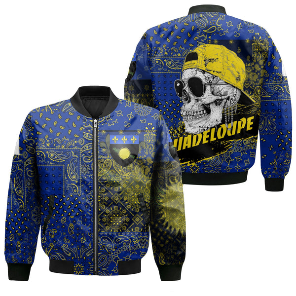 Guadeloupe Bomber Jacket Paisley Flag And Skull Style 1