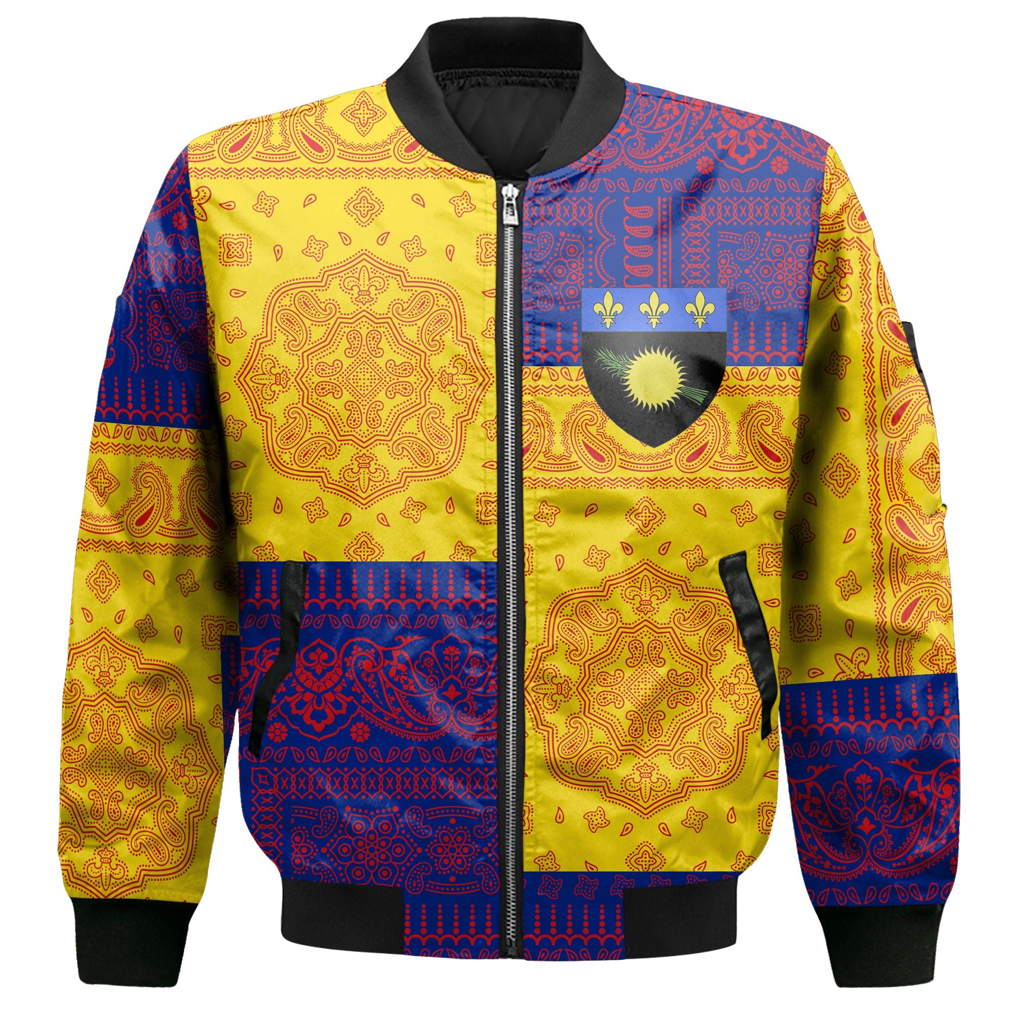 Guadeloupe Bomber Jacket Flag And Paisley Basic Style 2