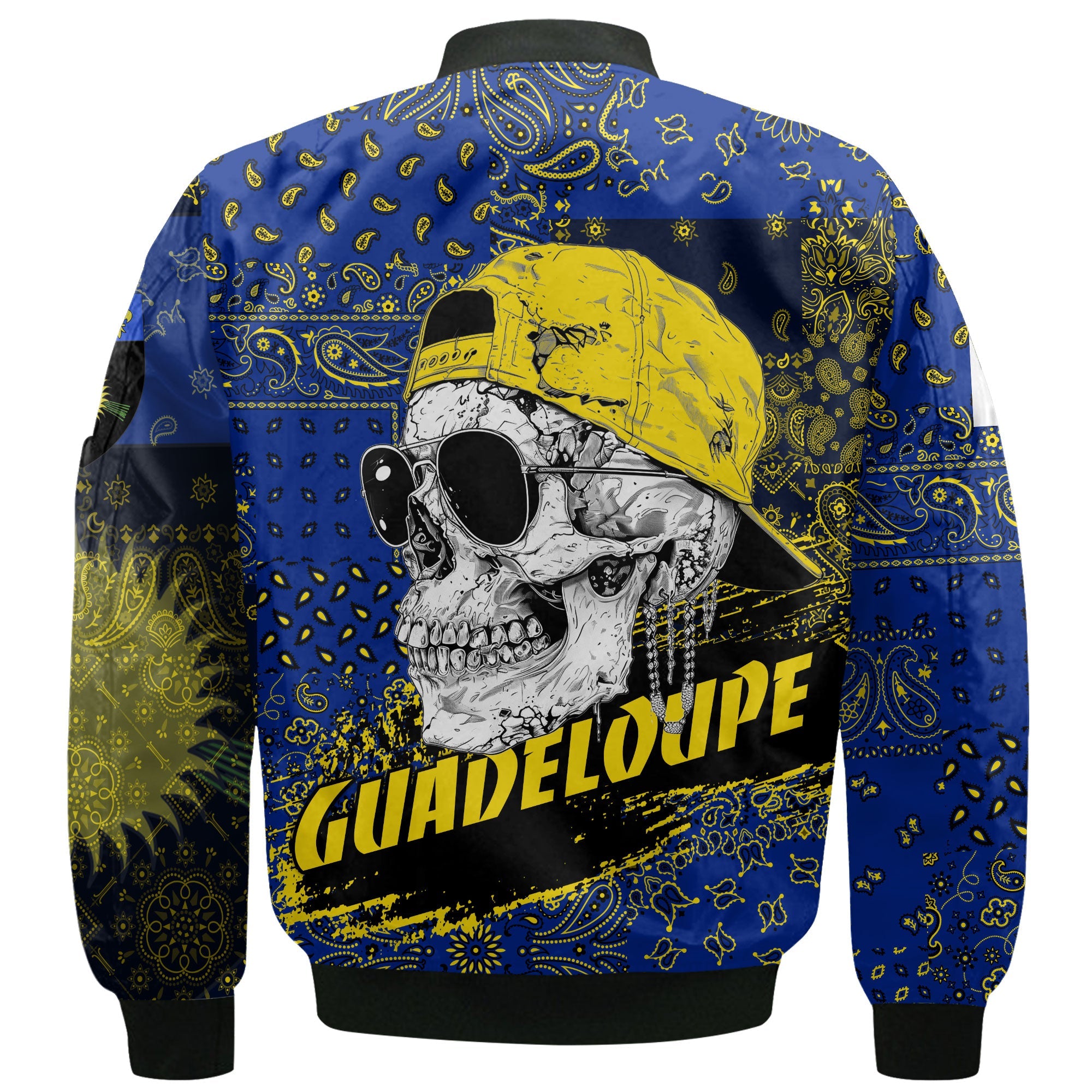 Guadeloupe Bomber Jacket Paisley Flag And Skull Style 3