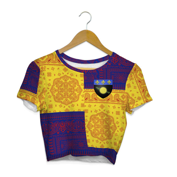 Guadeloupe Croptop T Shirt Flag And Paisley Basic Style 1