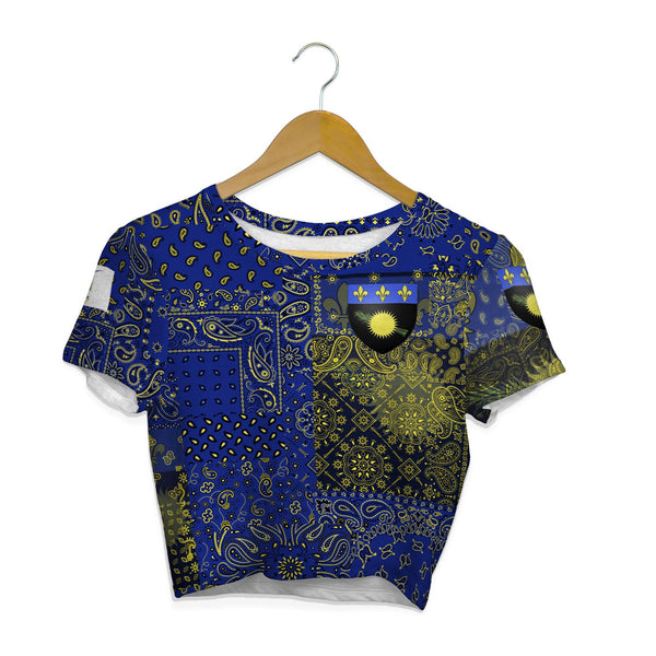 Guadeloupe Croptop T Shirt Paisley Flag And Skull Style 1