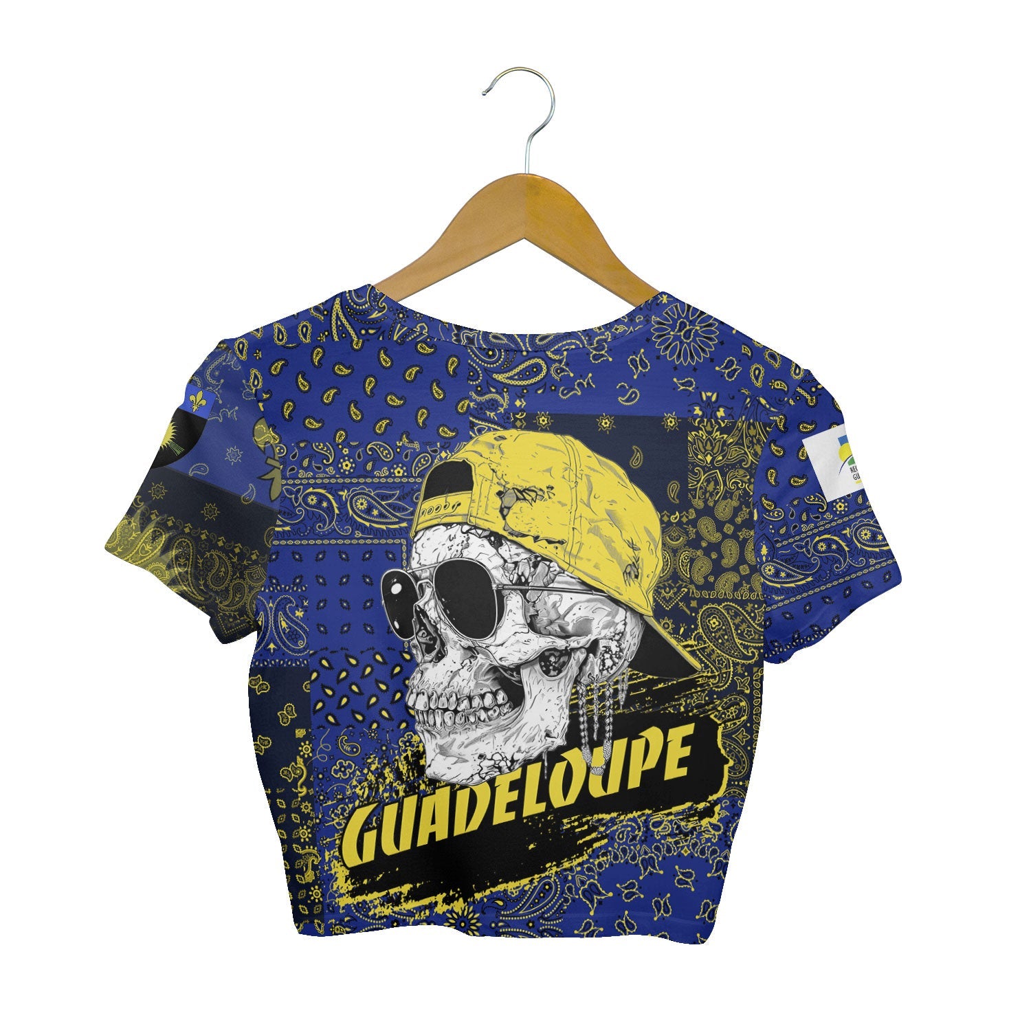 Guadeloupe Croptop T Shirt Paisley Flag And Skull Style 2