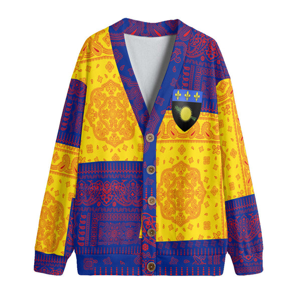 Guadeloupe Fleece Cardigan Flag And Paisley Basic Style 1