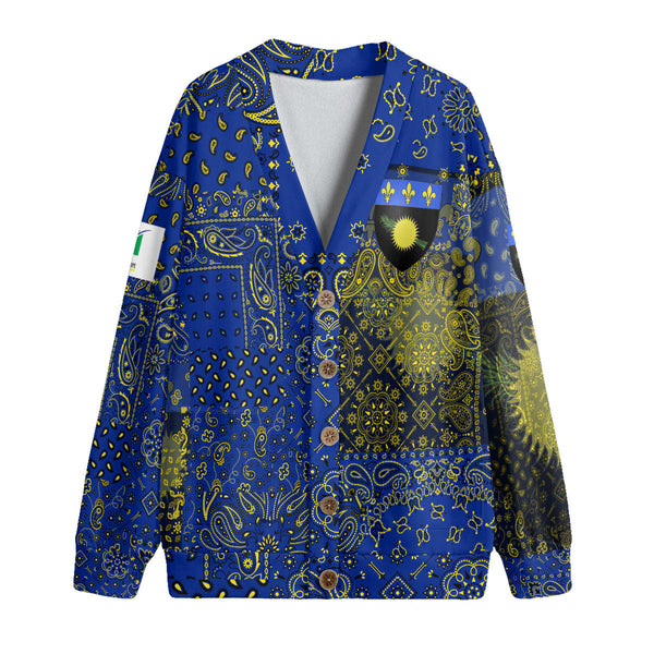 Guadeloupe Fleece Cardigan Paisley Flag And Skull Style 1