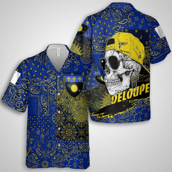 Guadeloupe Hawaiian Shirt Paisley Flag And Skull Style 1