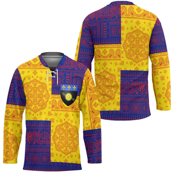 Guadeloupe Hockey Jersey Flag And Paisley Basic Style 1