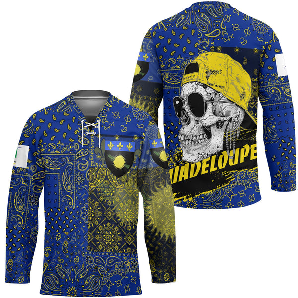 Guadeloupe Hockey Jersey Paisley Flag And Skull Style 1