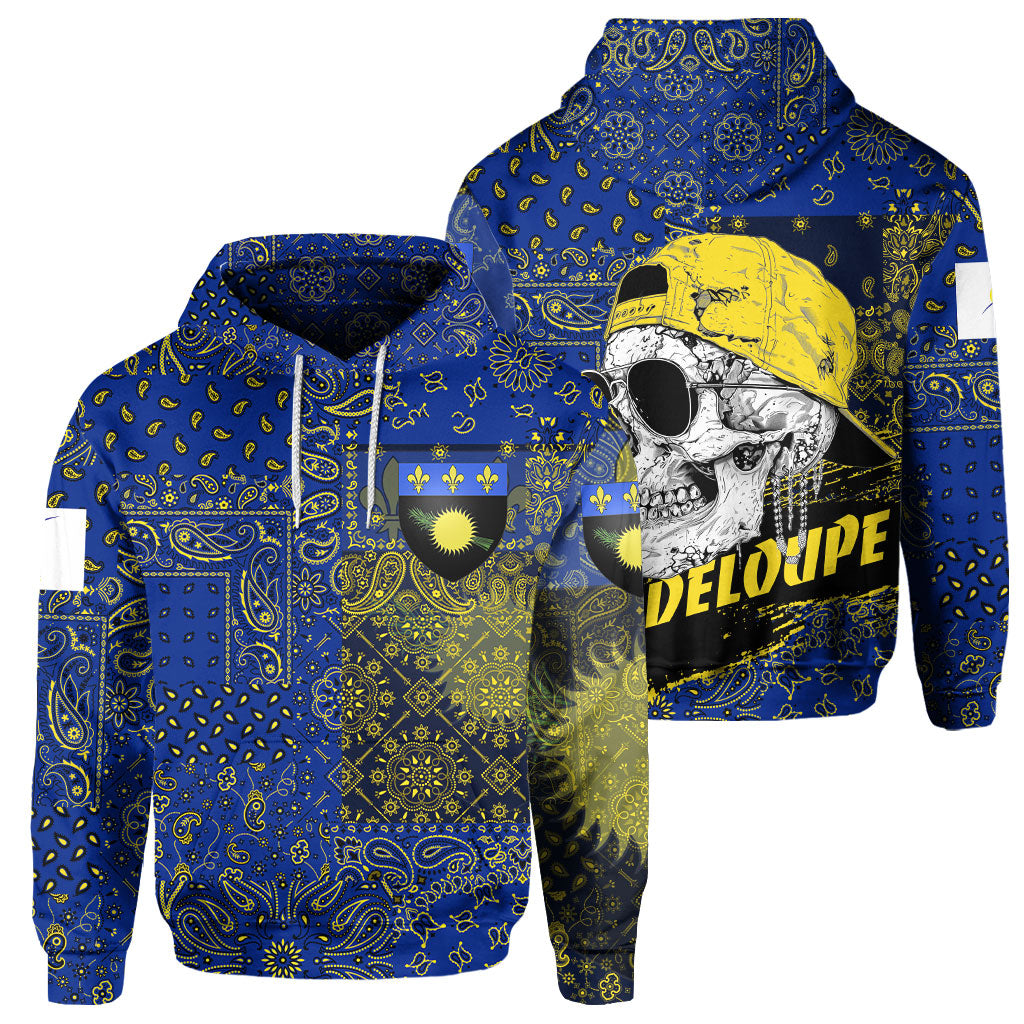 Guadeloupe Hoodie Paisley Flag And Skull Style 1