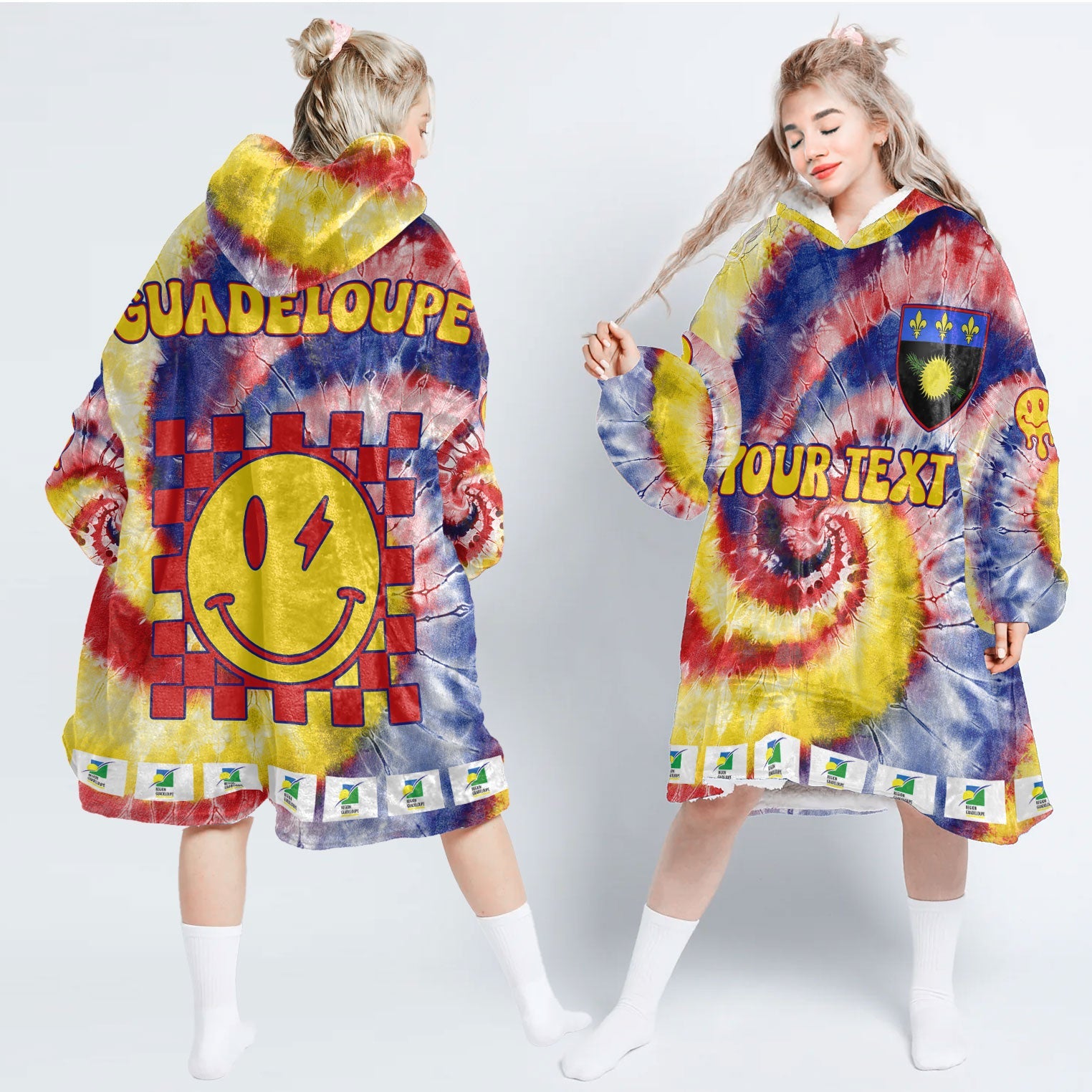 Guadeloupe Hoodie Blanket Custom Tie Dye Style 1